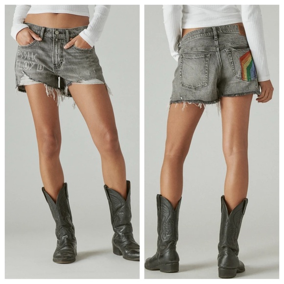Lucky Brand Pants - Lucky Legend Pink Floyd 3" Mid Rise Boy Short Rainbow embroidered grunge Size 0